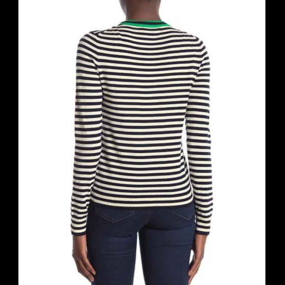 NEW J. Crew Tipped Caryn Striped Cardigan in Navy/Ivory/Green - size XS! - Picture 2 of 9